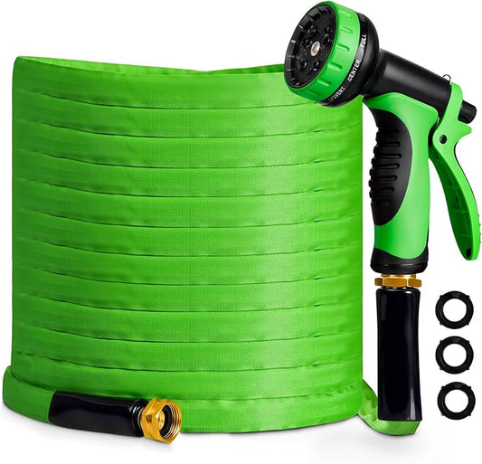 Garden Hose 50 FT,Non-Expanding,10 Functional Nozzles, Garden Hose Anti-Kink,Heavy Duty Flexible Water Hose 50 FT,Suitable for Outdoor, Yard, Lawn, Car Washing and Other Scenes.(green, 50ft)