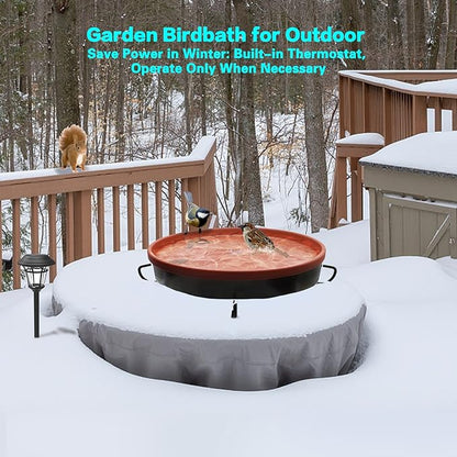 Heated Bird Bath for Outdoors for Winter, 3 Easy Ways to Mount Detachable Bird Bath Bowl, 75W Heated Bird Baths with Thermostatically Controlled for Garden Yard Patio Lawn, Terracotta