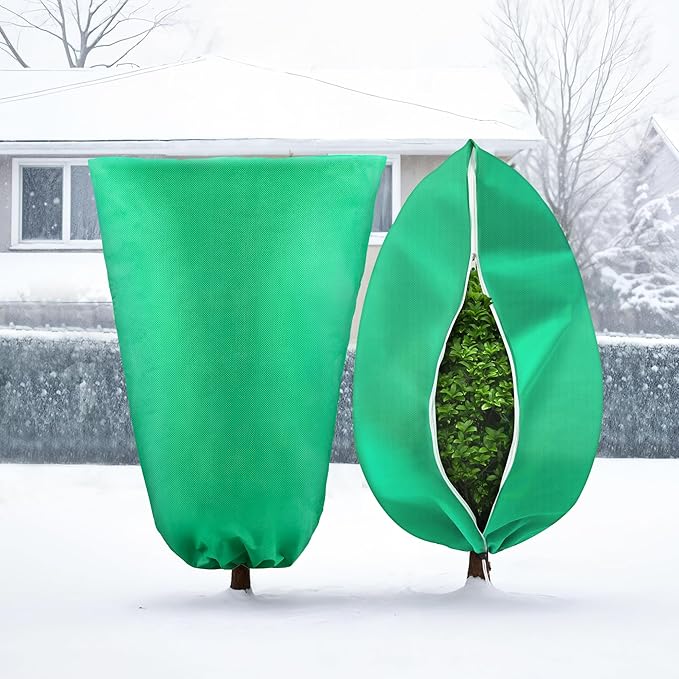 Plant Covers Freeze Protection, 2 Pack 47''×71'' Green Frost Cloths Blankets with Zipper Drawstring Shrub Tree Covers for Winter Outdoor Plants Freeze Protection