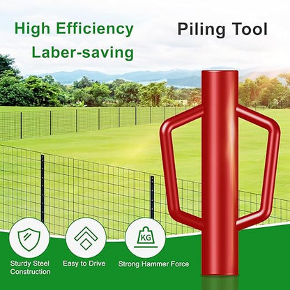 Fence Post Driver with Handle,12LB Hand Post Pounder,2.7 inches Inner Dia. Pole Rammer, Farm Wire Fencing for T Post, Metal Fence Stake and Sign Posts, Red