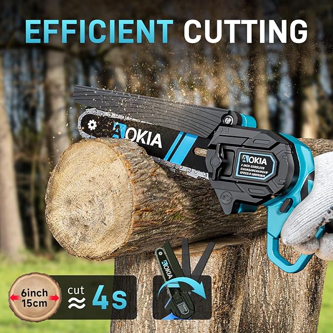 Cordless Mini Chainsaw 21V,6In Electric Chainsaw,Handheld & Portable Power Chain Saw for Tree Trimming Pruning Garden & Yard Work,2 Battery Chain Saw Gifts for Men Women Dad Blue