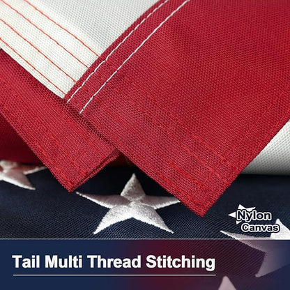 Nylon Canvas American Flag 4x6 FT Luxury TearProof Series for Outside, Sturdy USA Flag 4x6 FT Longest Lasting, Fade High Wind Heavy Duty US Flag with Embroidered Stars, Brass Grommets