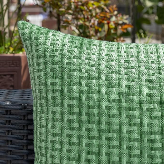Kevin Textile Outdoor Waterproof Throw Pillow Covers Pack of 2 Farmhouse Decorative Cushion Covers for Garden Patio Tent Balcony Bench Couch Sofa 18x18 Inch, Sage Green