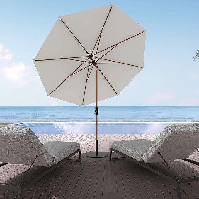 Midtown Umbrellas The Wooden 2-10 Feet Large Patio Umbrella, Terylast Off White Fabric, Aluminum Frame For Backyard Umbrella, Deck Umbrella, Garden Umbrella & Pool Umbrella - Wooden Pole