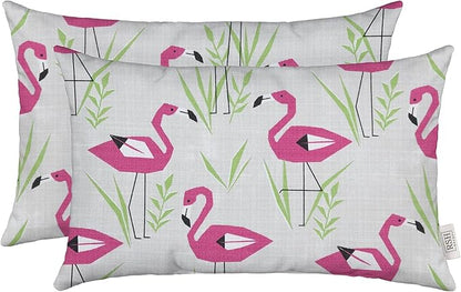 RSH DECOR: Lumbar Throw Pillows Set of 2 | 20” x 12" | All-Weather Spun Fabric | Water and Fade-Resistant | Outdoor Support Pillows for Patio Furniture | Groove Pink Flamingo