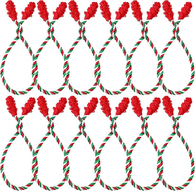 Shappy 12 Pieces Christmas Garland Banister Ties Christmas Decorative Reusable and Flexible Twist Ties for Garland, Banister Home Decoration (Red White Green)