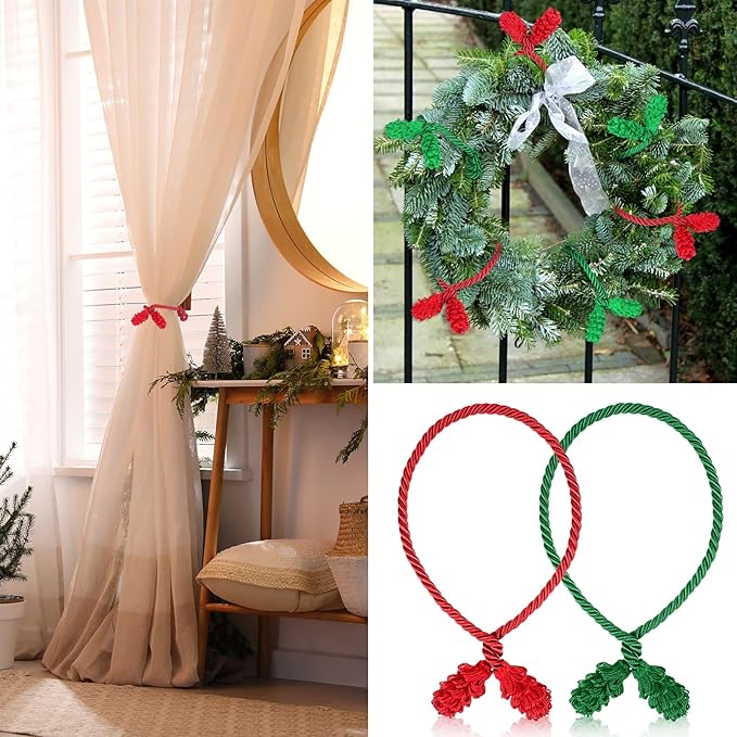 Shappy 12 Pieces Christmas Garland Banister Ties Christmas Decorative Reusable and Flexible Twist Ties for Garland, Banister Home Decoration (Red,Green)