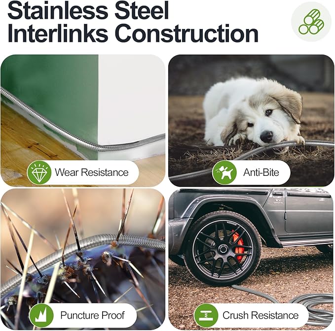 Garden Hose Metal 50 ft, Stainless Steel Water Hose with Upgrage Aluminum Nozzles, Flexible | Heavy Duty | Lightweight | No Kink | Anti-Bite Hose for Yard,RV Park, Outdoor Watering