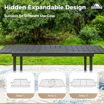 9 Pieces Patio Dining Set, 8 x Woven Rattan Chairs with Waterproof Cushion, 84" Extendable Rectangular Dining Table, Outdoor Table and Chairs Set for Backyard Lawn and Deck, Beige