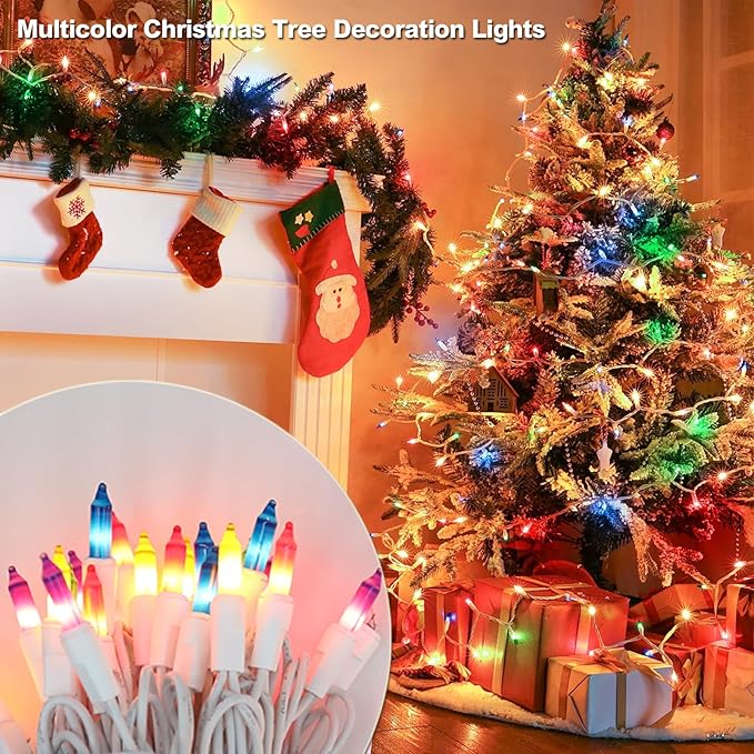 Vigdur 2 Packs 13ft 50 Multi-Color Christmas Lights on White Wire Cord, UL Approved Connectable Outdoor String Lights for Xmas Patio Home Party Garden Decor(Multicolor)