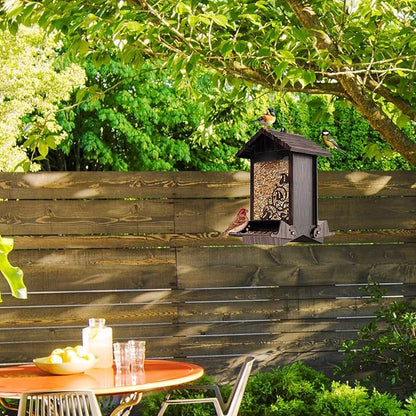 Squirrel Proof Bird Feeder for Outdoor Hanging,Metal Bird Seed Feeder with Bilateral Weight Activated Perches,5LB Large Capacity Wild Bird Feeders for Outside,Easy Refill and Clean,Brown