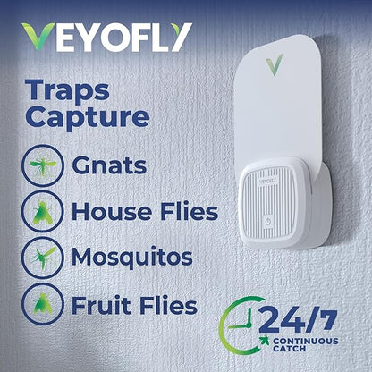 VEYOFLY Fly Trap Indoor, Fruit Fly Traps for Indoors Flying Insect (2 Device + 6 Refills) Gnat Traps for House Indoor, Bug Zapper Indoor, Gnat Killer Catcher & Fruit Fly Killer Light Plug in