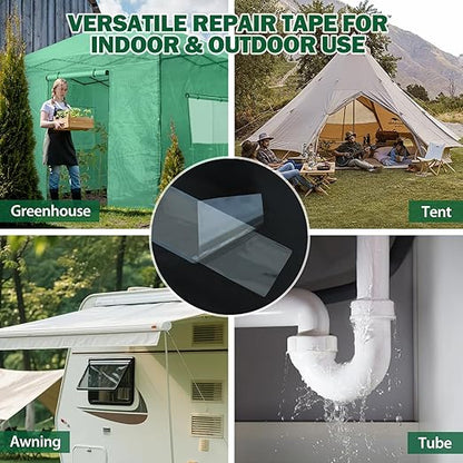EAGLE PEAK Greenhouse Repair Tape 4”x10”, Heavy Duty Clear Waterproof Patch Kit, Sealing Tape for Greenhouse Film, Tent, Awning, RV Roof Repair, 4 Pack, Clear