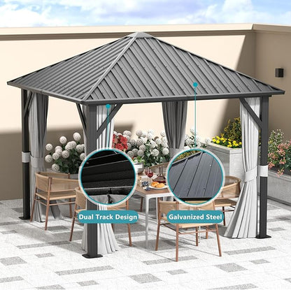 Aoxun 10 x 10 Hardtop Gazebo, Aluminum Metal Outdoor Gazebo with Double Galvanized Steel Top