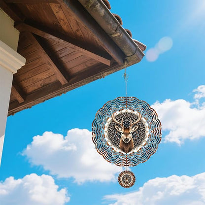 Wind Spinners Outdoor, Brown Retro Elk Deer 3D Stainless Steel Wind Sculpture Spinner for Garden Outside Hanging Decor Mother's Day Christmas Birthday Gifts for Women Men Mom Nana 9.8 in