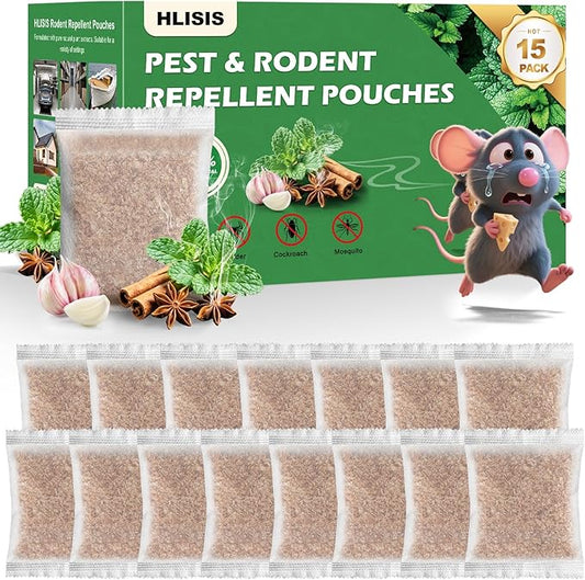 15 Pack Mouse Repellent Pouches, Natural Peppermint Oil Rodent Repellent Pouches for Mice, Squirrel, Rats, Roaches, Ant, Spiders and Other Pests, Indoor & Outdoor Use
