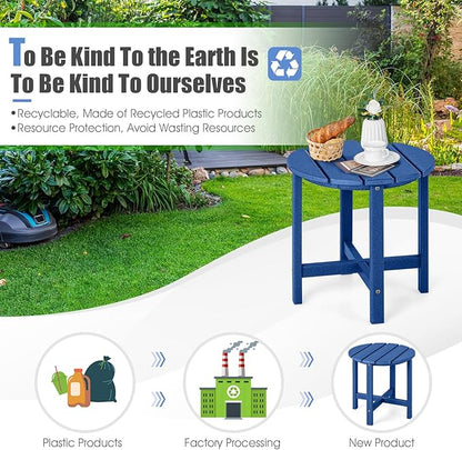 Tangkula Round Outdoor Side Table, 18 Inch Weather Resistant HDPE Adirondack Table, Outdoor Indoor Chairside End Tables, Patio Side Table for Lawn Garden Balcony Backyard, Easy Assembly (1, Navy)