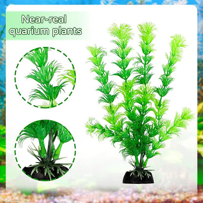 Fish Tank Accessories Artificial Plants, 9pcs Green Aquarium Decorations Plants and Cave Rock Decor Set, Aquarium Decor Plastic Plants