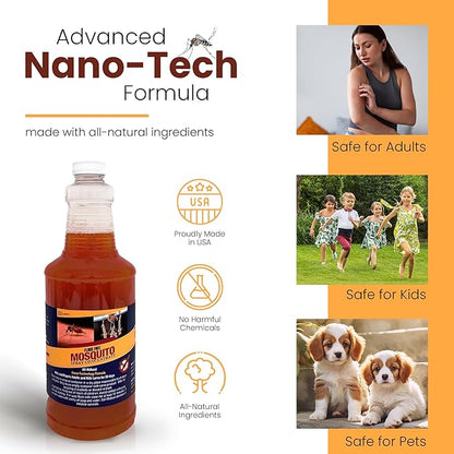 Natural Mosquito Control Spray Concentrate, Repels Mosquitoes, Ticks, Fleas, Flies, Gnats, and Chiggers Away. Makes up to 32 Gallons! (32 oz Concentrate)