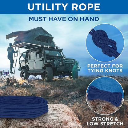 TECEUM Cotton Rope 3/16” (5 mm) – 50 FT – Strong All-Purpose Braided Rope – Natural Cotton – for Crafting, Сamping, Clothes Line, DIY, Indoor & Outdoor Use – Navy Blue