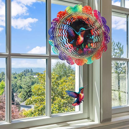 Hummingbird Wind Spinners Outdoor - Hummingbird 3D Metal Yard Wind Spinner Hanging Lawn Christmas Decor for Yard and Garden Kinetic Art Ornament Gifts, (12 X 12 Inches)