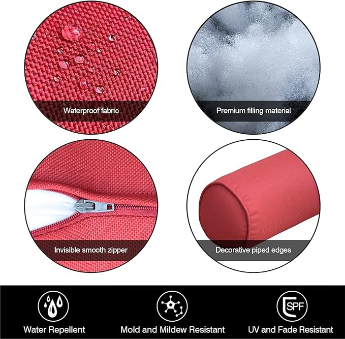 Indoor/Outdoor Bolster Pillows, 16x6 inches Solid Round Lumbar Cylinder Throw Pillows for Outdoor Furnitures, Set of 2, (Light Grey)