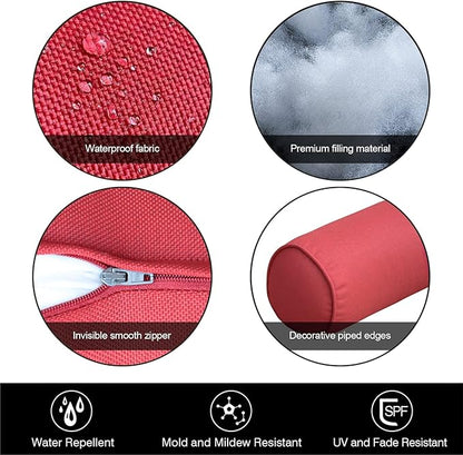 Indoor/Outdoor Bolster Pillows, 16x6 inches Solid Round Lumbar Cylinder Throw Pillows for Outdoor Furnitures, Set of 2, (Light Grey)