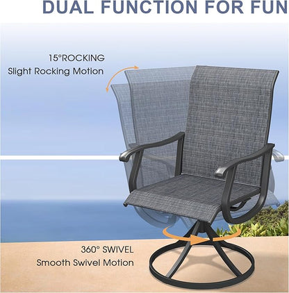 VICLLAX 5 Pieces Outdoor Dining Set, Patio Furniture Set of 4 Patio Swivel Dining Chairs and Square Patio Table with Storage Shelf, Dark Charcoal Chairs & Walnut Tabletop