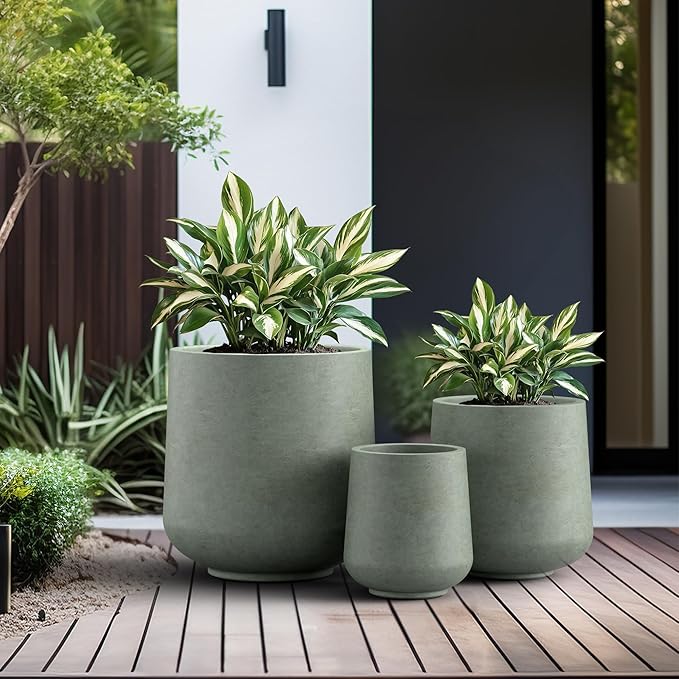 Kante 15.3"+11.6"+8.2" Dia Round Concrete Planter, Large Outdoor Indoor Planter Pots Containers with Drainage Holes and Rubber Plug for Home Garden Patio, Mint Green