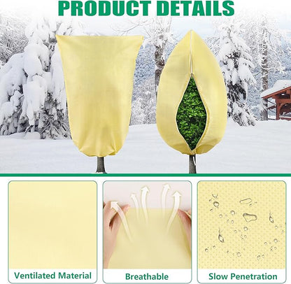 Plant Covers Freeze Protection, 2 Pack 47''× 71'' Beige Frost Cloths Blankets with Zipper Drawstring Shrub Tree Covers for Winter Outdoor Plants Freeze Protection