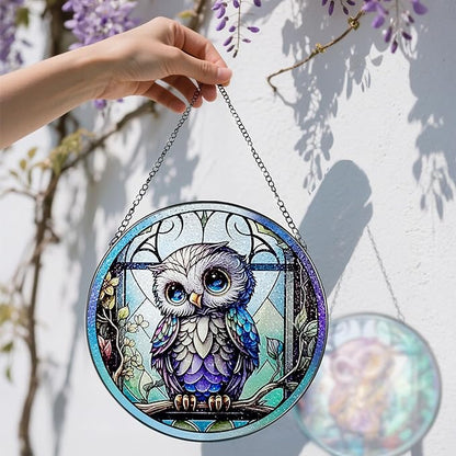 8 Inch Stained Glass Suncatcher Ornament, DOUHASU Owl Sun Catchers Indoor Window, Stained Glass Window Hanging, Home Decor, Owl Lovers Gifts for Women, Men, Friend, Relative