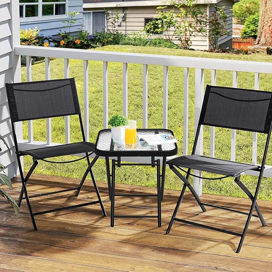 VINGLI Folding Glass Outdoor Side Table, 18 Inches Small Foldable Patio Bistro Table with Tempered Glass Table Top for Lawn & Garden, Balcony, Porch and Pool, Rectangular
