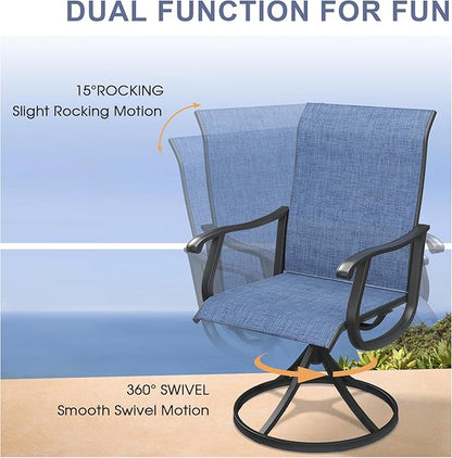 VICLLAX 9 Pieces Outdoor Dining Set, Patio Furniture Set of 8 Patio Swivel Dining Chairs and 60" Patio Round Table, Navy Blue Chairs & Black Tabletop
