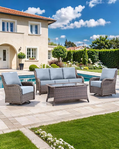 Luxury 22x24/22x25 6-Inch Outdoor Seat Cushions - Set of 2 Water Resistant Patio Chair Comfortable Cushion for Rattan Dining Rocker Glider Chairs Loveseat Couch Sectional Sofa - Baby Blue