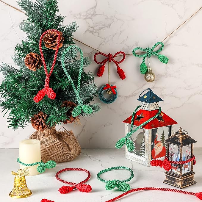 Shappy 12 Pieces Christmas Garland Banister Ties Christmas Decorative Reusable and Flexible Twist Ties for Garland, Banister Home Decoration (Red,Green)