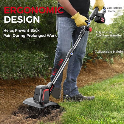 Cordless Electric Tiller for Gardening, Total 8.0Ah Battery Powered Mini Cultivator with 2×4.0AH Batteries & Charger, 9" Width, 6.6" Depth, 48 Steel Tines Rototiller for Soil Cultivation