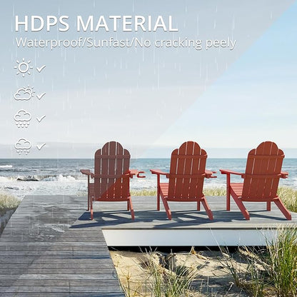 LUE BONA HDPS Adirondack Chairs Set of 8, Fire Pit Outdoor Chair Weather Resistant with Cup Holder, Modern Plastic Chair Plastic for Patio, Deck, Proch, 350LBS, Red