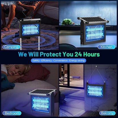 Solar Bug Zapper Outdoor Waterproof, Jepwe 4500V Cordless Bug Zapper Outdoor Large, Rechargeable Mosquito Killer & Fly Zapper, Solar Powered Insect Trap for Garden, Patio, Backyard, Indoor Use