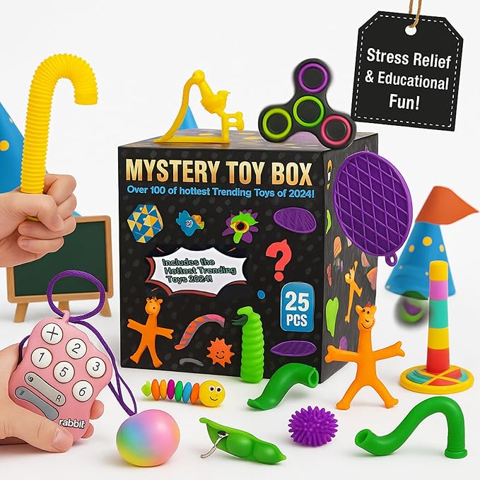 25-Piece Fidget Toy Variety Pack for Kids – Sensory Toys Bulk Set with Stress Balls, Pop Tubes, Squishies & More – Classroom Prizes, Party Favors, and Gifts for Boys & Girls