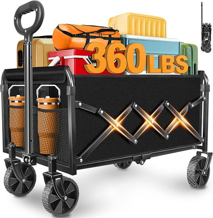 ARTIST'S DREAM Wagons carts Foldable Collapsible Wagon cart with Wheels|Folding Wagon for Groceries|360lbs.Utility Grocery Wagons for Camping,Sports,Park,Shopping,Travel,Black