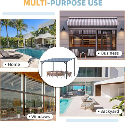 AECOJOY 24' x 10' Gazebo for Patio, Large Wall-Mounted Hard Top Lean-to Gazebo Pergola with Roof 10' x 24' on Clearance, Heavy Duty Patio Awnings for Decks, Backyard