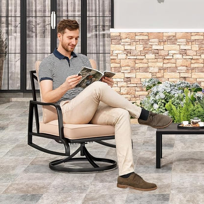 Soohow Patio Furniture Set, 4 Piece Outdoor Patio Furniture Set, 2 x Outdoor Swivel Chair, 1 x 2-Seats Sofa and 1 x Coffee Table, Metal Conversation Set for Porch, Balcony, and Backyard