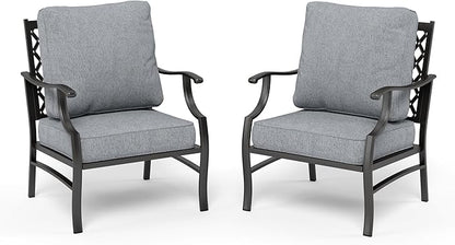 HERA'S HOUSE Outdoor Chairs Set of 2, 2 x Patio Chair with Grey Cushions, All Weather Outdoor Furniture for Lawn Garden Backyard Deck(Leg Chairs)
