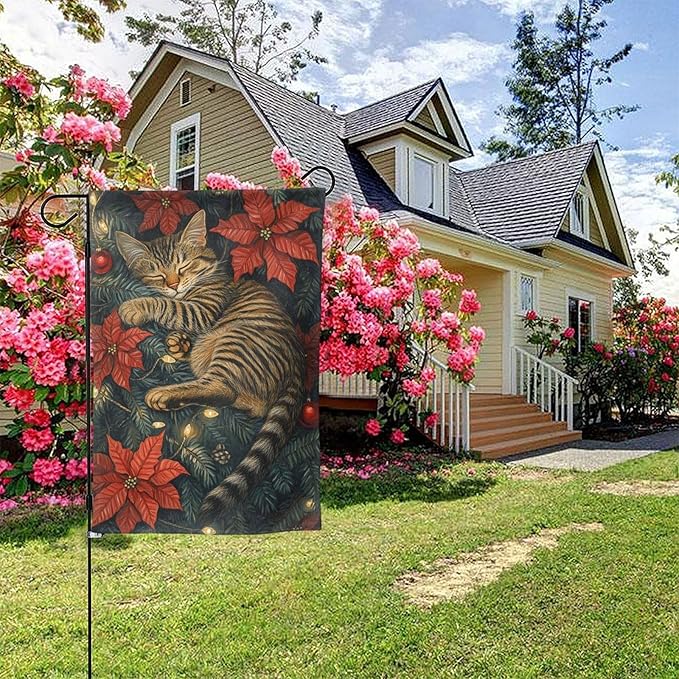 Christmas Cat Garden Flag Vertical Double Sided Outdoor Yard Flags 12.5x18 Inch Burlap Banners Vertical Double Sided for Outdoor Decor Lawn