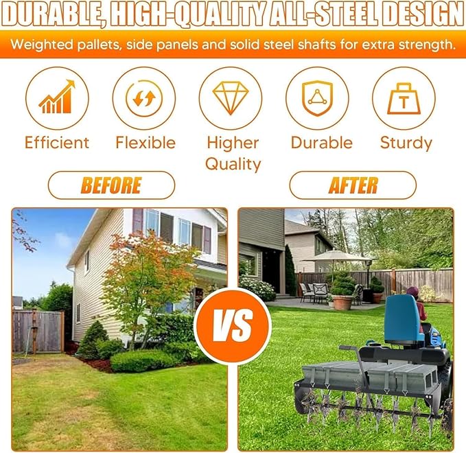 52" Tow Behind Plug Aerator with Transport Wheels, Plug Aerator Tow Behind with 40 Galvanised Steel Tines, Tow Behind Aerator for Gardens, Lawns, Farms