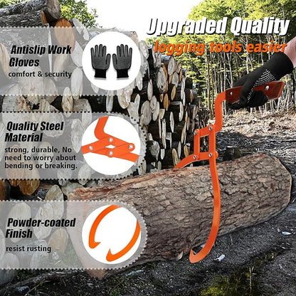 Log Tongs Grabber 12", 440LBS 2 Claw Logging Skidding Tongs Grapple Lifting, with Handle Non-Slip Grip Hook, Dragging Carrying Logging Tool Equipment