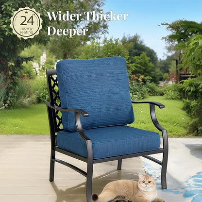 Patio Furniture Set 5 pcs, Outdoor Patio Furniture, 3-Seat Sofa, 2 Single Chairs, 2 Ottomans and 5.75" Extra Thick Cushion, Conversation Set for Backyard Deck,Gemstone Blue