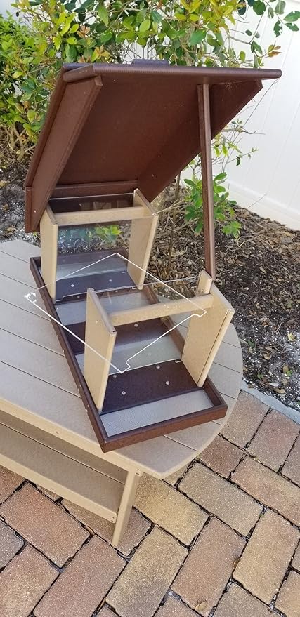 DutchCrafters Poly Post Mount Extra Large Double Hopper Bird Feeder, Outdoor Wild Bird Feeder for Outside, USA Amish Made (Brown & Weatherwood)