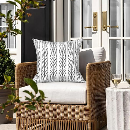 LVTXIII Outdoor Throw Pillow Covers 16 x 16 Inch, Covers ONLY Modern Cute Pattern Decorative Square Toss Pillow Case Pack of 2 for Home Patio Garden Sofa Bed Furniture, Herringbone White