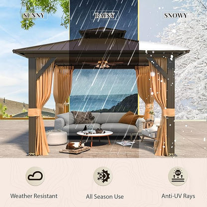 YOLENY 10' x 10' Hardtop Gazebo, Metal Gazebo with Aluminum Frame, Double Galvanized Steel Roof, Curtains and Netting Included, Pergolas for Patios, Garden, Parties, Lawns